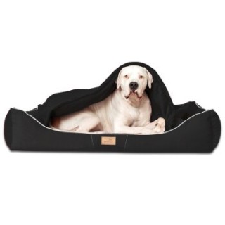 Tierlando ® RUDOLPH - Orthopädisches Hundebett inkl. Schonbezug mit Hundedecke schwarz 1,3 m, 25 cm, 1 m