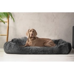 Tierlando ® PEDRO - Orthopädisches Hundebett mit kuscheligem Langflor schwarz/ graphit 1,3 m, 22 cm, 1 m