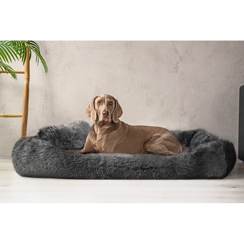 Tierlando ® PEDRO - Orthopädisches Hundebett mit kuscheligem Langflor schwarz/ graphit 1,3 m, 22 cm, 1 m