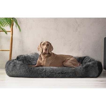 Tierlando ® PEDRO - Orthopädisches Hundebett mit kuscheligem Langflor schwarz/ graphit 1,3 m, 22 cm, 1 m