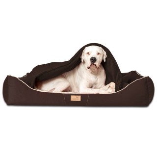 Tierlando ® RUDOLPH - Orthopädisches Hundebett inkl. Schonbezug mit Hundedecke braun 1,3 m, 25 cm, 1 m