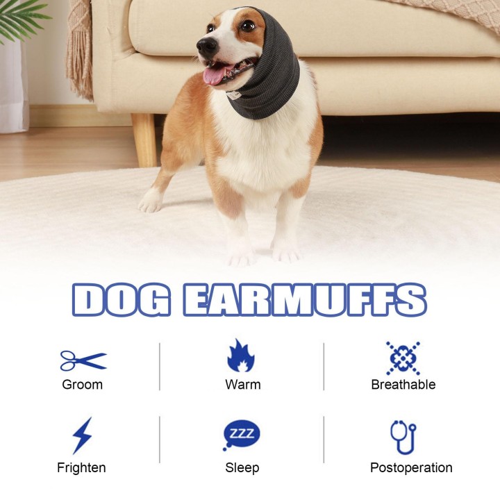 Hunde-Snood-Halswärmer-Ohrenschützer für Geräuschpflege, Angst, beruhigende Ohrabdeckung Large grau