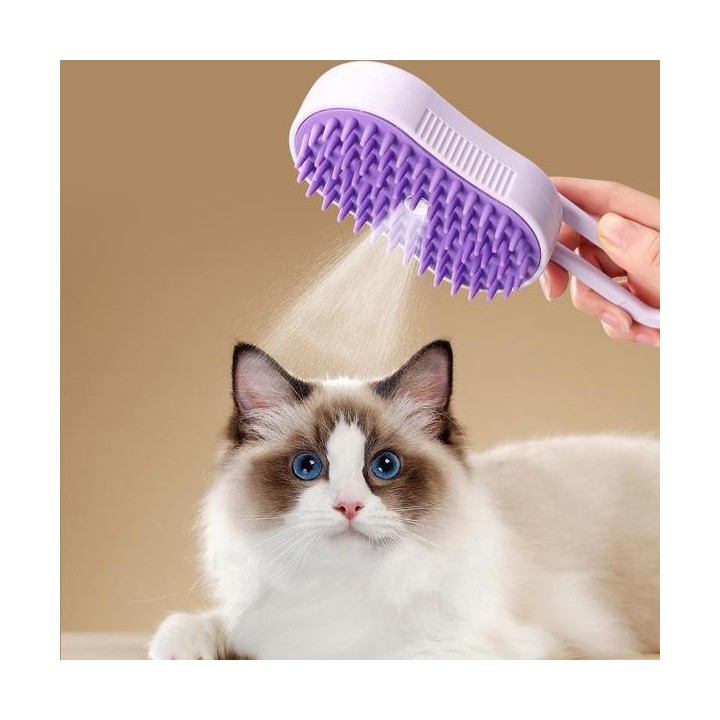 Dampfende Katzenbürste 3 in 1 Elektrische Anti-Spritz-Katzenbürste mit Dampfspray für Massage Haustierpflegekamm Haarentfernu