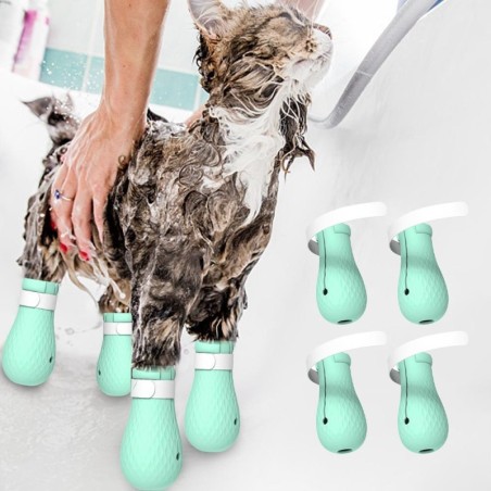 Kratzfeste Katzenschuhe aus Silikon, medizinische Schuhe für Haustiere, verstellbare Haustierpfote blau