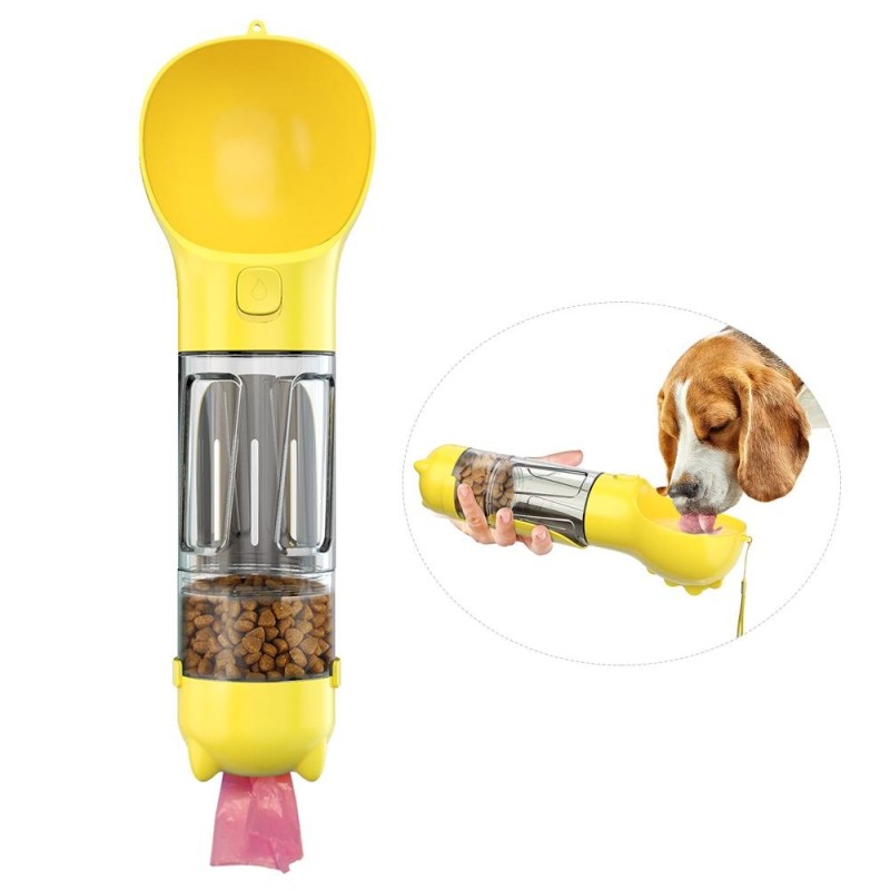 Hundewasserflasche zum Spazierengehen, tragbarer Haustier-Reisewasserspender, multifunktionaler Wasserbecher, Futter blau