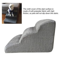 Hundetreppe, rutschfeste Haustierrampe, Treppe, Hunderampe für Bett, Haustierhundestufen, 3 Ebenen, Trainingstreppe grau