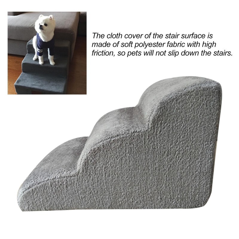 Hundetreppe, rutschfeste Haustierrampe, Treppe, Hunderampe für Bett, Haustierhundestufen, 3 Ebenen, Trainingstreppe grau