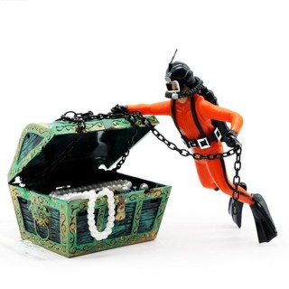 Aquarium-Schwimmtaucher-Ornament, Aquarium-Dekoration mit beweglicher Schatztruhe, schwimmender Taucher schwarz