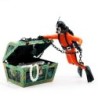 Aquarium-Schwimmtaucher-Ornament, Aquarium-Dekoration mit beweglicher Schatztruhe, schwimmender Taucher schwarz