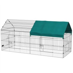PawHut Freilaufgehege 220 x 85 x 103 cm für Kleintiere, mit Abdeckung und 4 Türen, ideales Meerschweinchen Gehege aus Stahl i