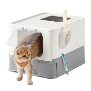 FEANDREA Katzentoilette, mit Deckel weiß/ grau