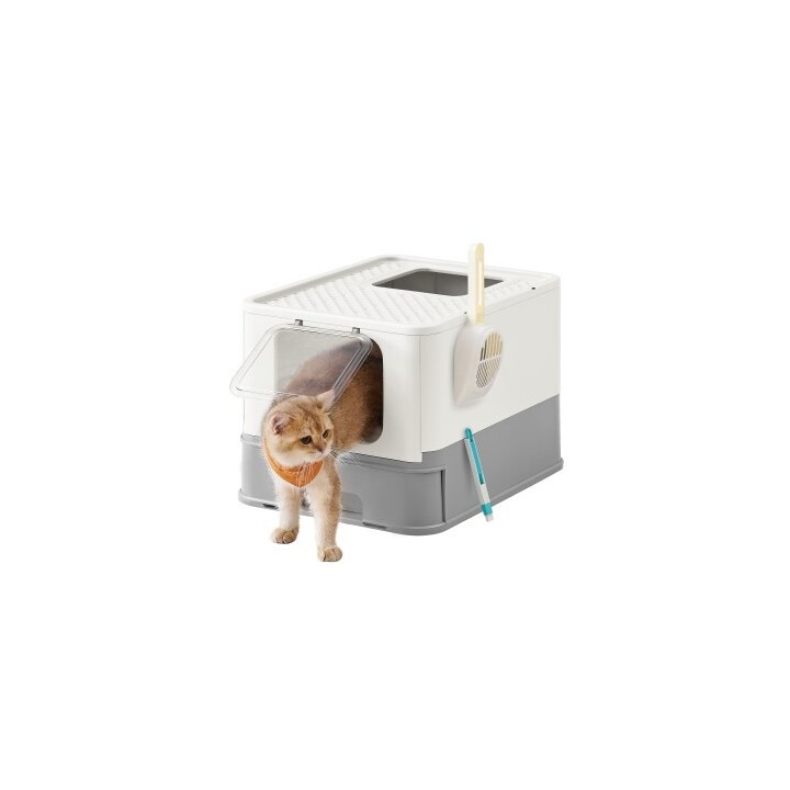 FEANDREA Katzentoilette, mit Deckel weiß/ grau