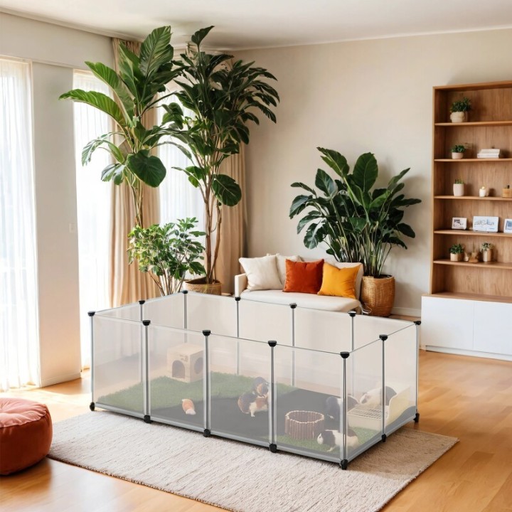 SONGMICS L-XL Kleintiergehege mit wasserfester Unterlage weiß 1,43 m, 73 cm, 46 cm