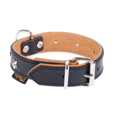 Heim Lederhalsband Stars, schwarz/beige - Größe 40: 26 - 37 cm Halsumfang