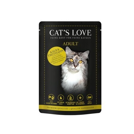 CAT'S LOVE Nassfutter Katze Adult in Gelee Kalb und Truthahn 48x85 g