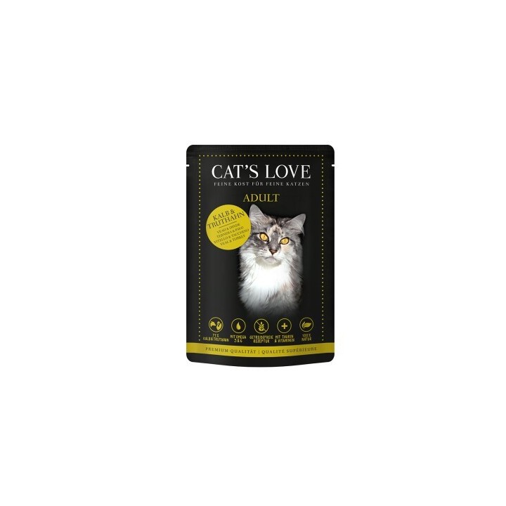 CAT'S LOVE Nassfutter Katze Adult in Gelee Kalb und Truthahn 48x85 g