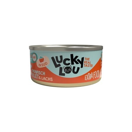 Lucky Lou Nassfutter Katze Extra Food Adult in Brühe Thunfisch und Lachs 36x70 g