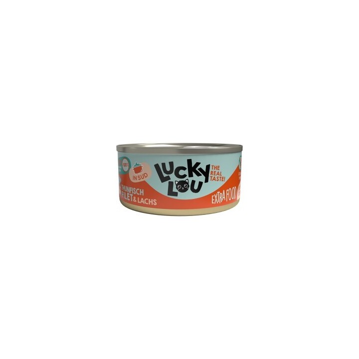 Lucky Lou Nassfutter Katze Extra Food Adult in Brühe Thunfisch und Lachs 36x70 g