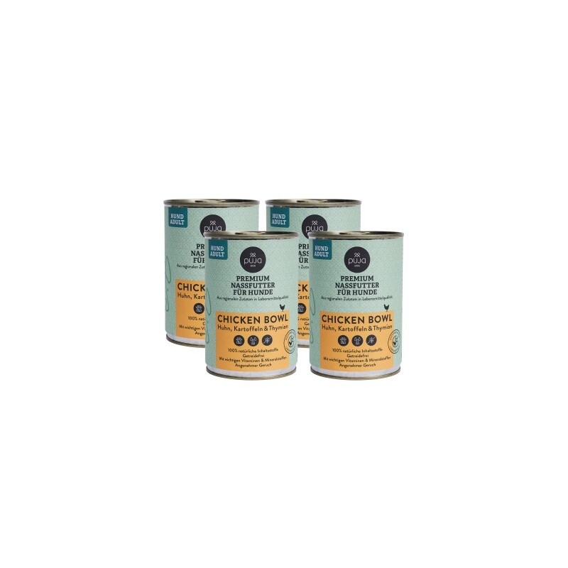 PUJA Premium Nassfutter Chicken Bowl für Hunde 4x400g