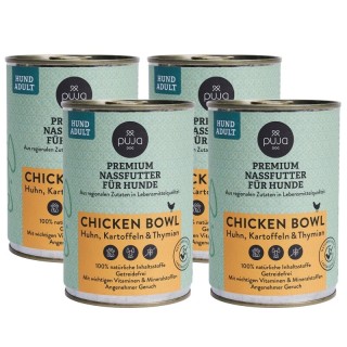 PUJA Premium Nassfutter Chicken Bowl für Hunde 4x400g