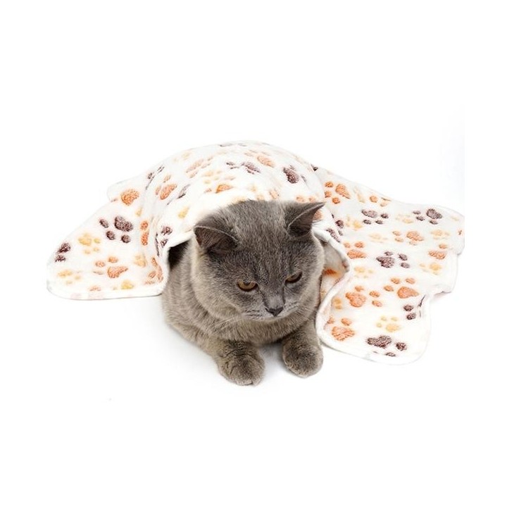 Decke für Hund und Katze Pfotenmuster weiß