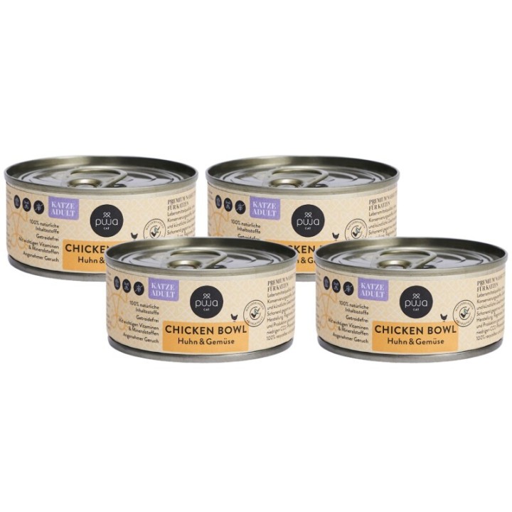 PUJA Premium Nassfutter Chicken Bowl für Katzen 4x100g