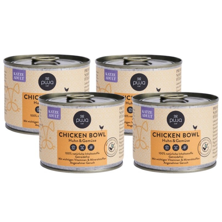 PUJA Premium Nassfutter Chicken Bowl für Katzen 4x200g