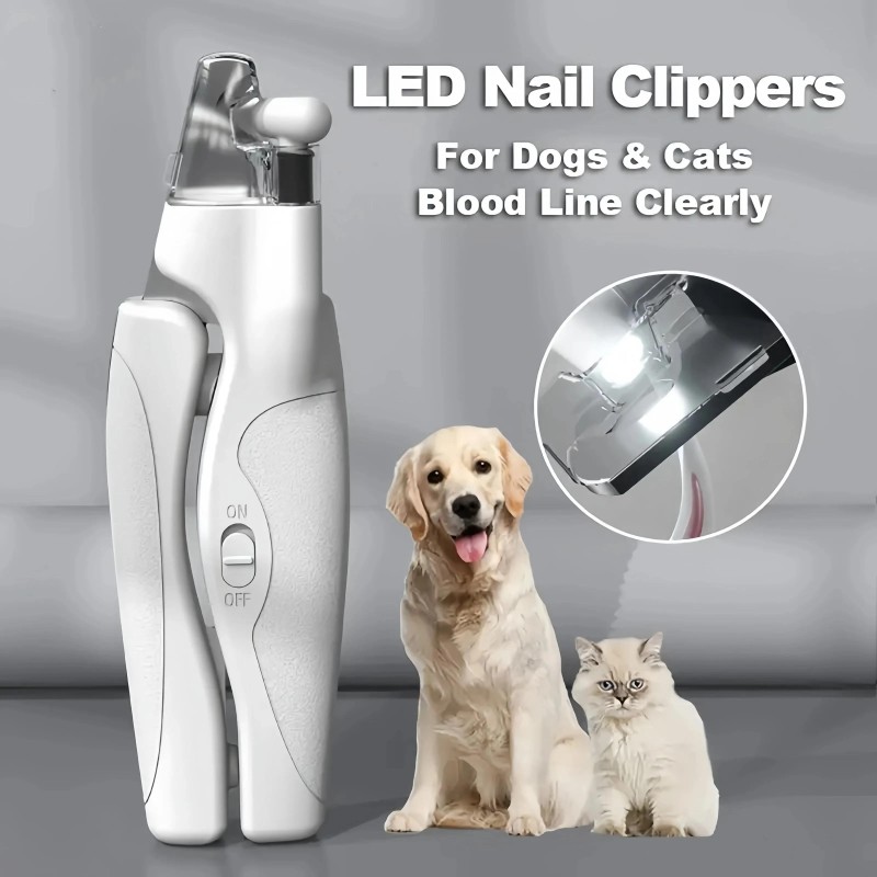 Haustier-Nagelknipser mit LED-Licht für Hunde und Katzen, wiederaufladbar, einfacher und sicherer Haustier-Nagelschneider, He