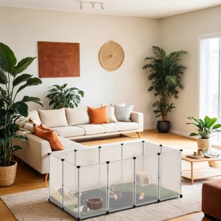 SONGMICS L-XL Kleintiergehege mit wasserfester Unterlage weiß 1,45 m, 73 cm, 57 cm