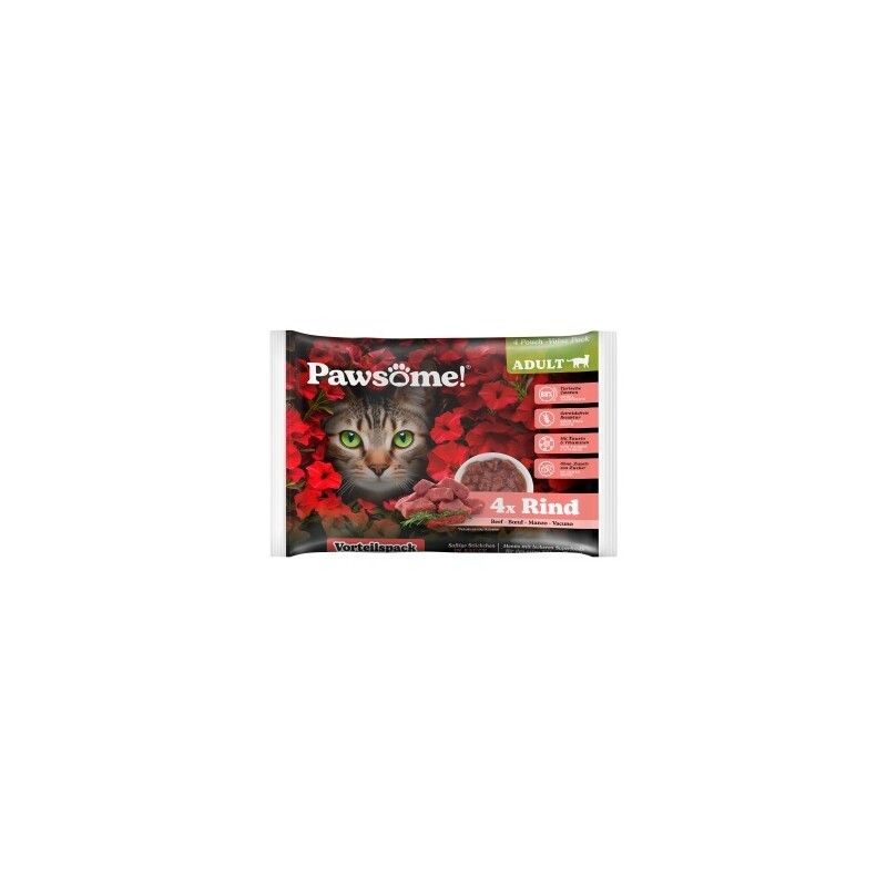 Pets Nature GmbH Pawsome Adult Flowpack Rind 4x85 g