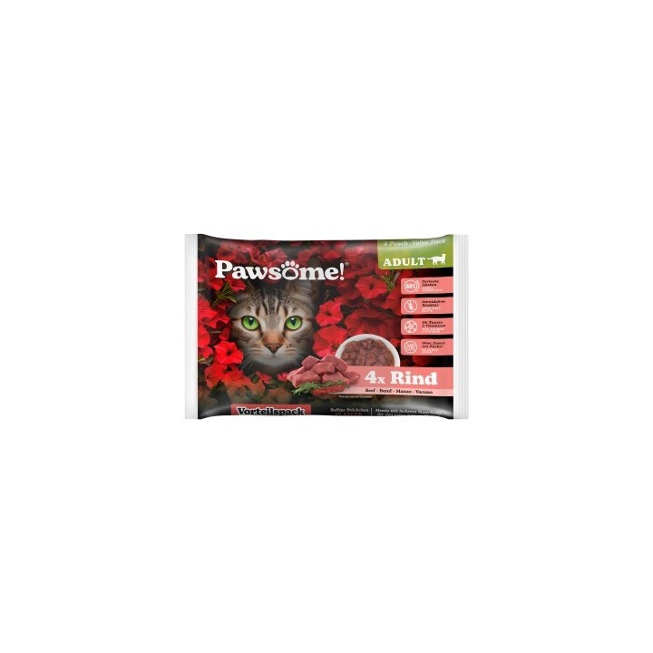Pets Nature GmbH Pawsome Adult Flowpack Rind 4x85 g