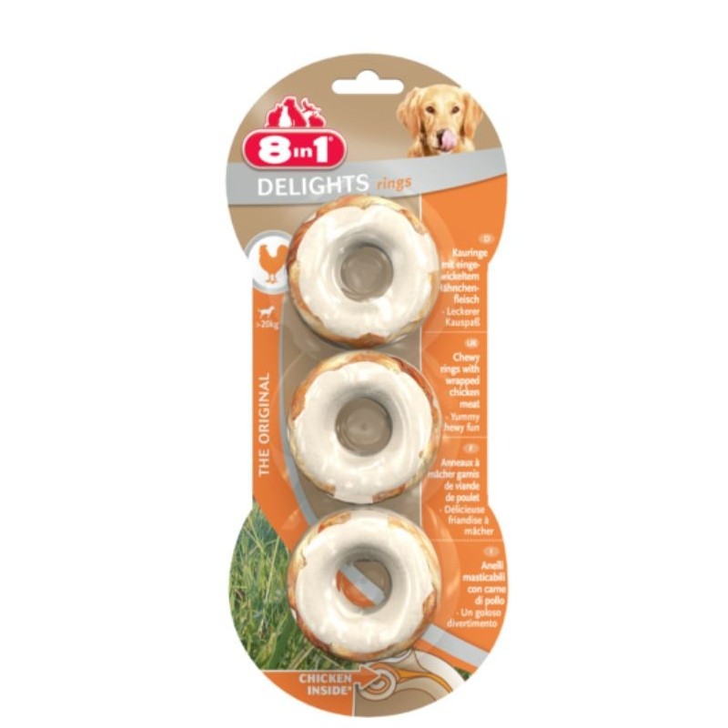8in1 Snack für Hunde, Delights, Kauringe, 3 Stück