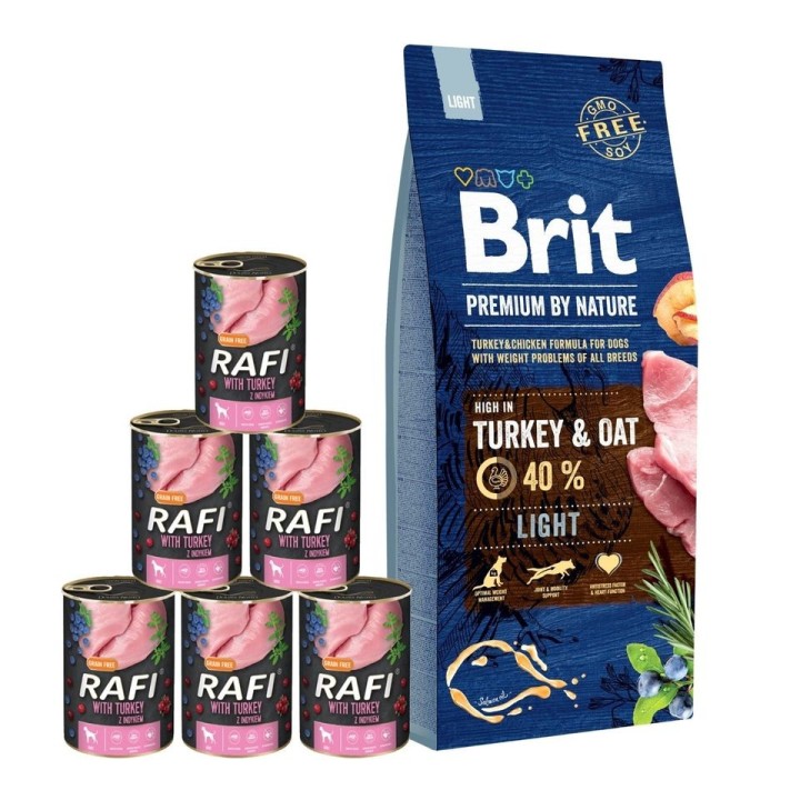 BRIT Premium By Nature Light 15 kg + Nassfutter mit Pute 6x400 g
