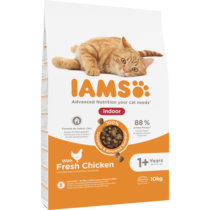 IAMS For Vitality Indoor Trockenfutter mit Huhn für ausgewachsene Katzen zu Hause 10 kg