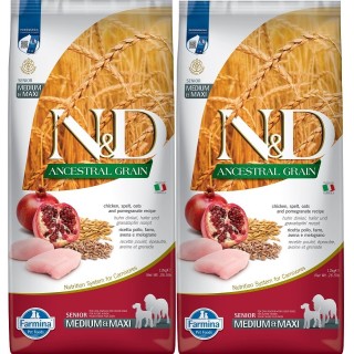 FARMINA N&D Low Grain Chicken & Pomegranate Senior Medium & Maxi 12 kg x 2