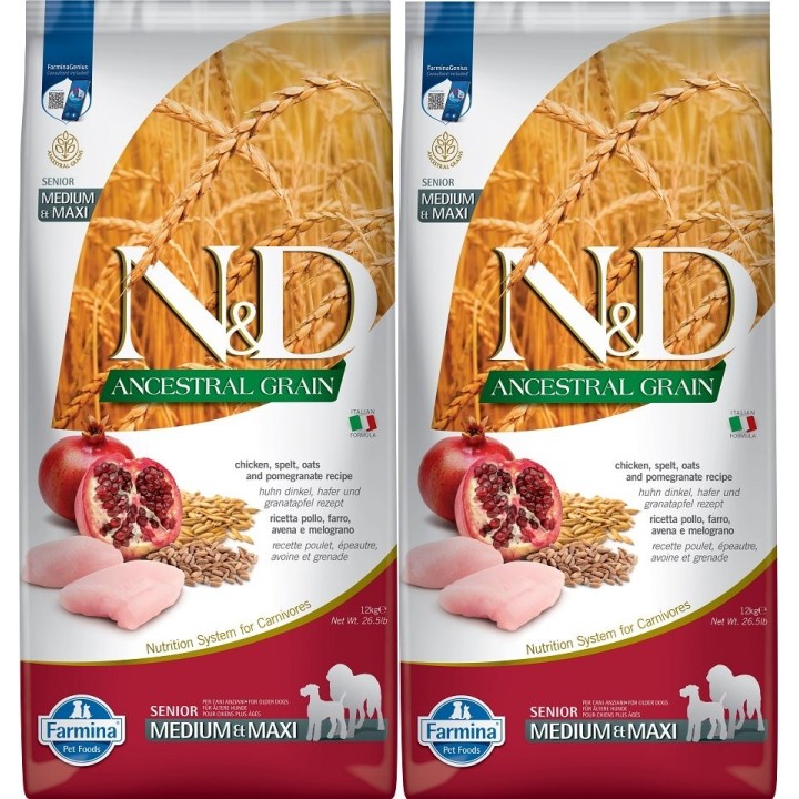 FARMINA N&D Low Grain Chicken & Pomegranate Senior Medium & Maxi 12 kg x 2