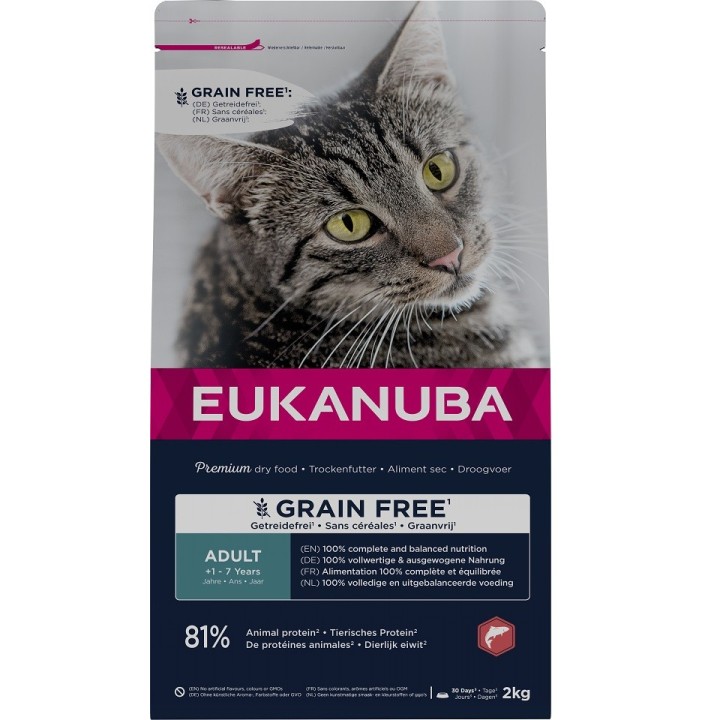 EUKANUBA Grain Free Adult Lachs 2 kg für ausgewachsene Katzen