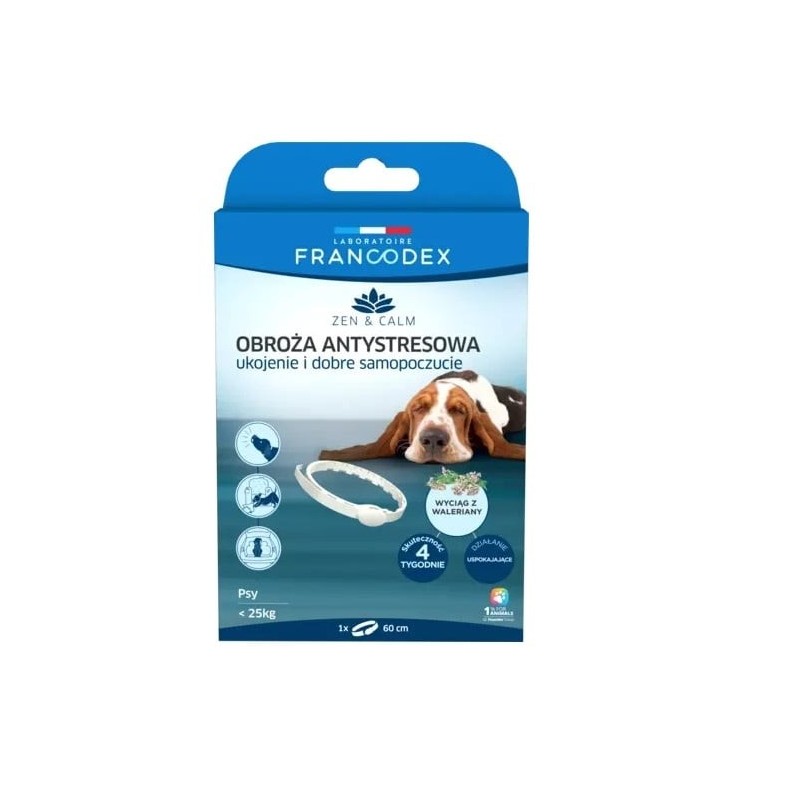 FRANCODEX Anti-Stress-Halsband mit Baldrian für Hunde bis 25 kg 60 cm