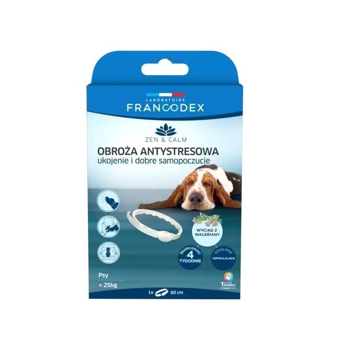FRANCODEX Anti-Stress-Halsband mit Baldrian für Hunde bis 25 kg 60 cm
