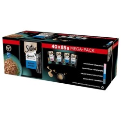 SHEBA Sauce Collection Fisch-Aromen Soßentütchen 40x85 g mit Lachs, Weißfisch, Thunfisch, Kabeljau