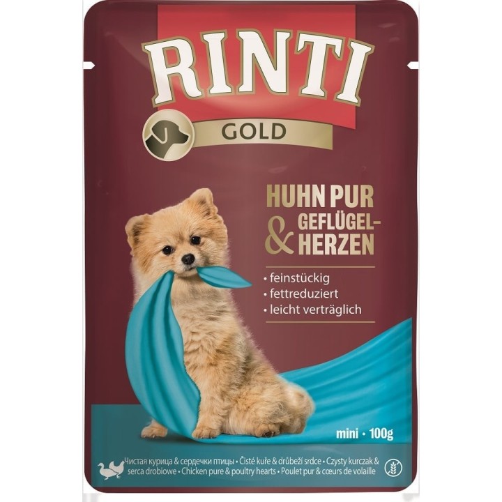 RINTI Chicken Pure&Poultry hearts Mini Hühner- und Geflügelherzbeutel für kleine Rassen 100 g