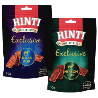 RINTI Singlefleisch Exclusive Snack Mix Geschmacks mit Pferd und Wildfleisch für Hunde 12x50 g