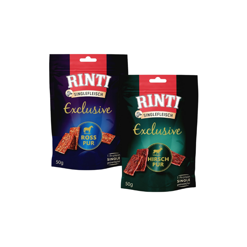 RINTI Singlefleisch Exclusive Snack Mix Geschmacks mit Pferd und Wildfleisch für Hunde 12x50 g