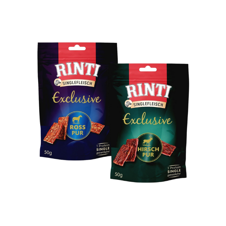 RINTI Singlefleisch Exclusive Snack Mix Geschmacks mit Pferd und Wildfleisch für Hunde 12x50 g
