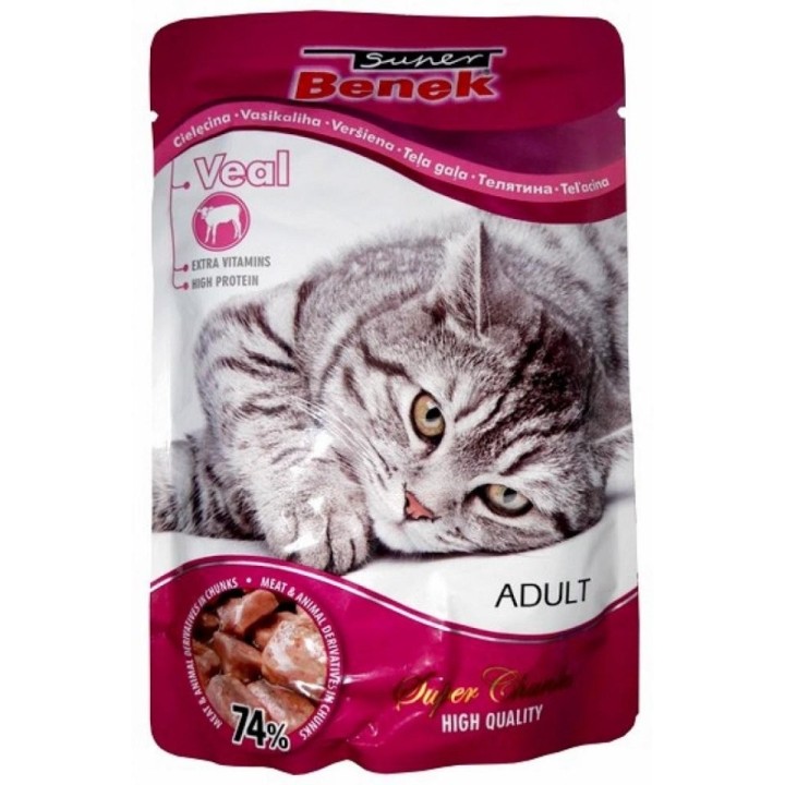 BENEK Beutel für Katzen mit Kalbfleischstücken in Sauce 100g