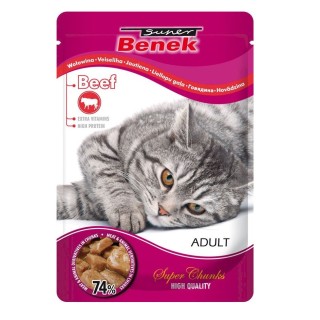 BENEK Super Tütchen für Katzen mit Rindfleischstücken in Sauce 100g