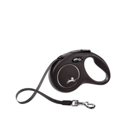 Ausziehbare Leine FLEXI CLASSIC, 5 m, BAND, GRÖSSE S BIS ZU 12 kg, Farbe Schwarz, NAYECO