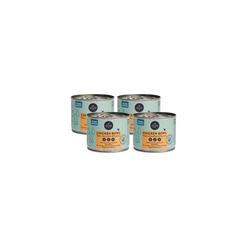 PUJA Premium Nassfutter Chicken Bowl für Hunde 4x200g