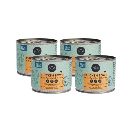 PUJA Premium Nassfutter Chicken Bowl für Hunde 4x200g