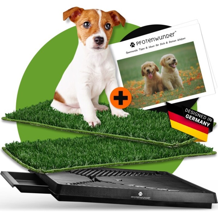 PfotenWunder® Hundeklo + 2X-Easy-WASH-Rasen + 1x Büchlein, Hundetoilette für kleine & große Hunde, 100% Festes Gras, Welpento